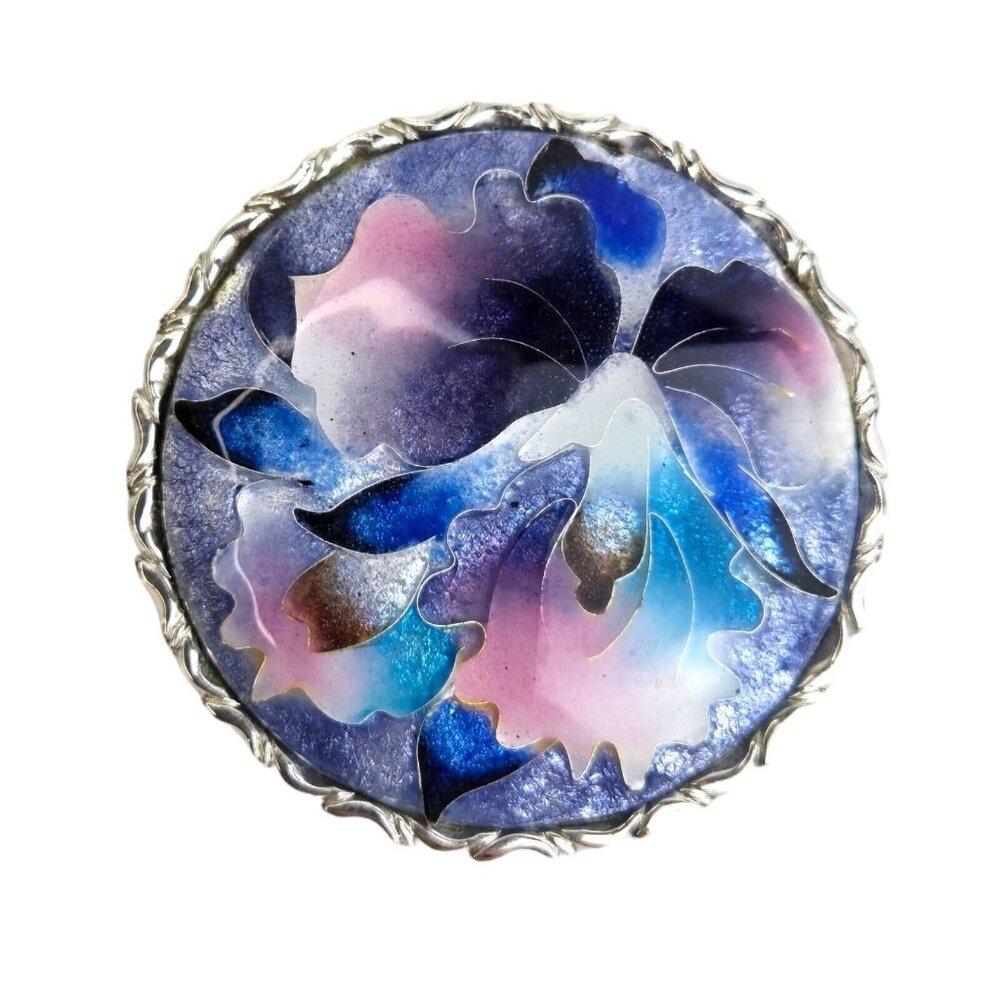 VTG BASSE-TAILLE Art Glass Hand Made Flower Purple Orchid‎ Pendant Brooch